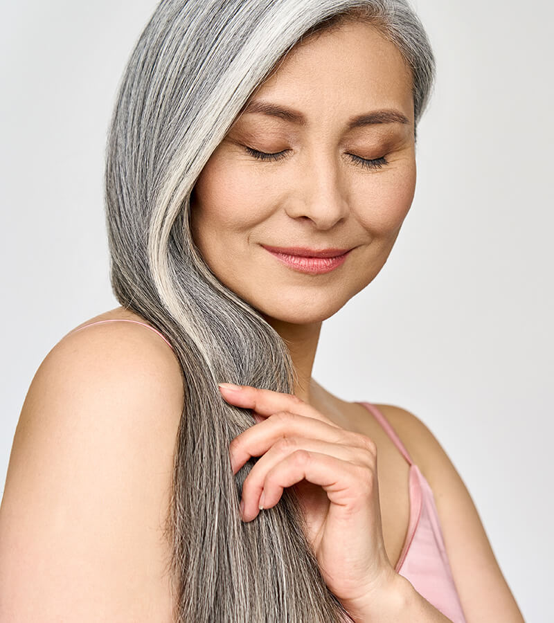 Beautiful mature woman with gray hair